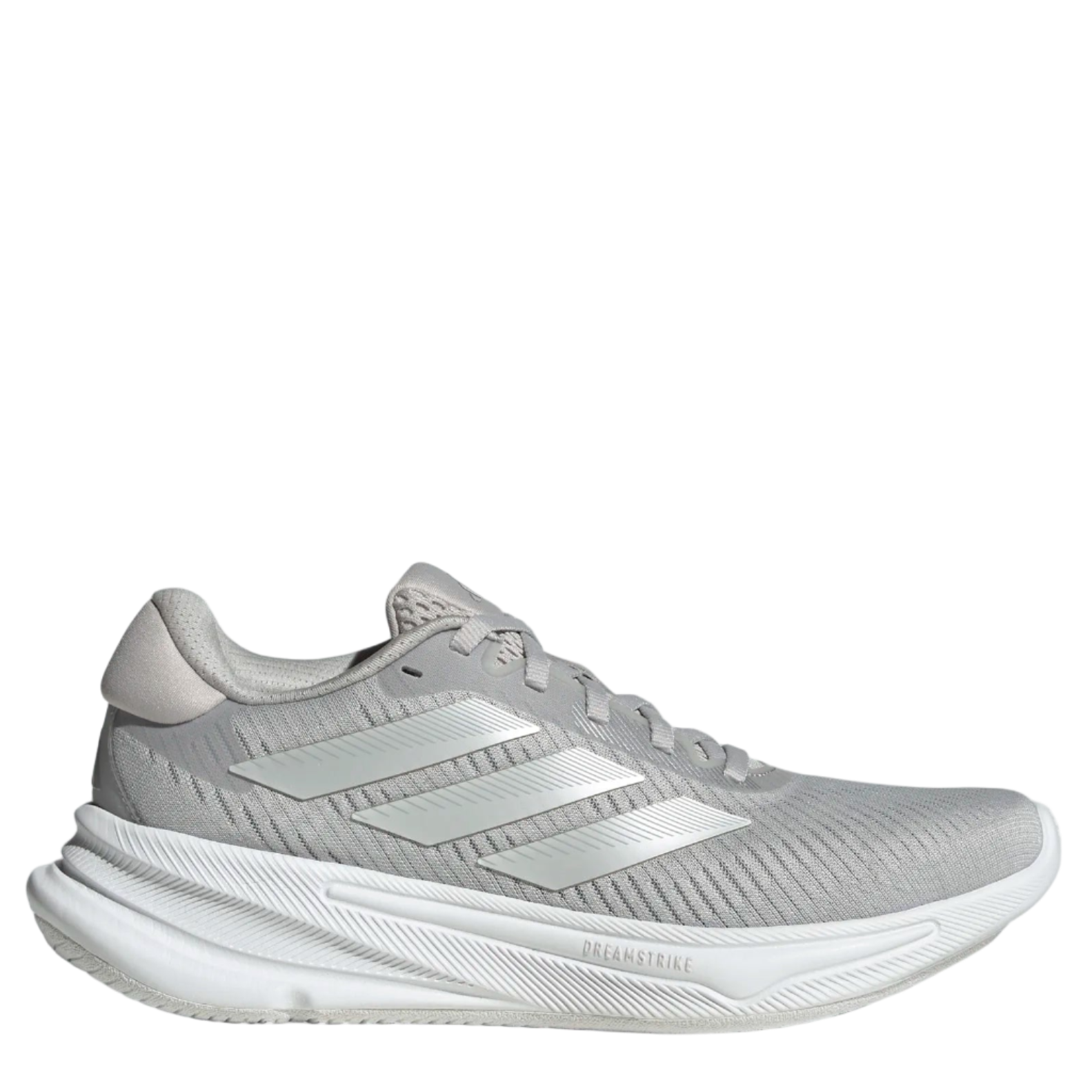 Gray Adidas running shoe on a light gray background