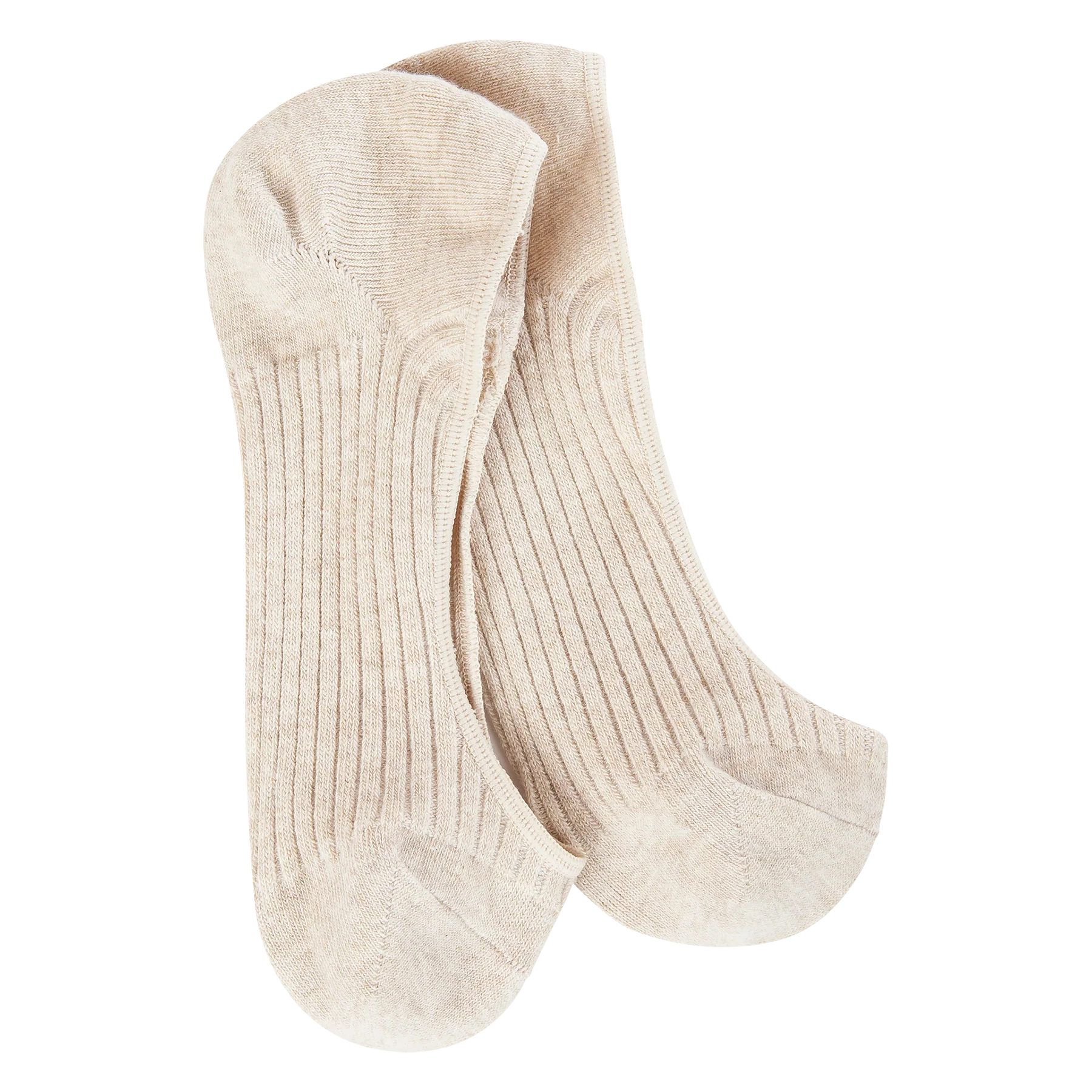 A pair of beige weekend liners for low cut shoes, made from a blend of polyester, nylon, and spandex.