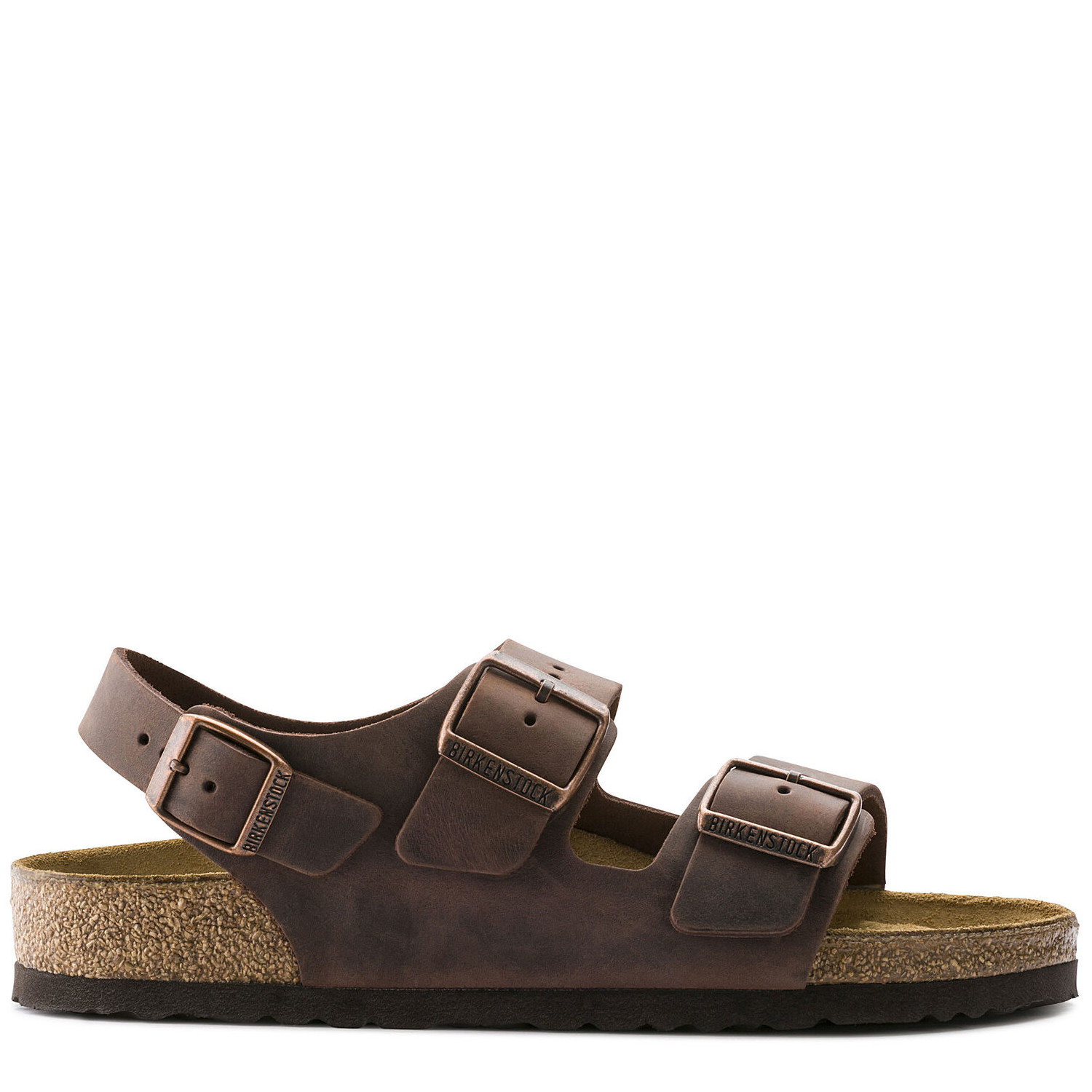 A brown Birkenstock women's sandal with cork-latex footbed, nubuck leather upper, and an EVA outsole.