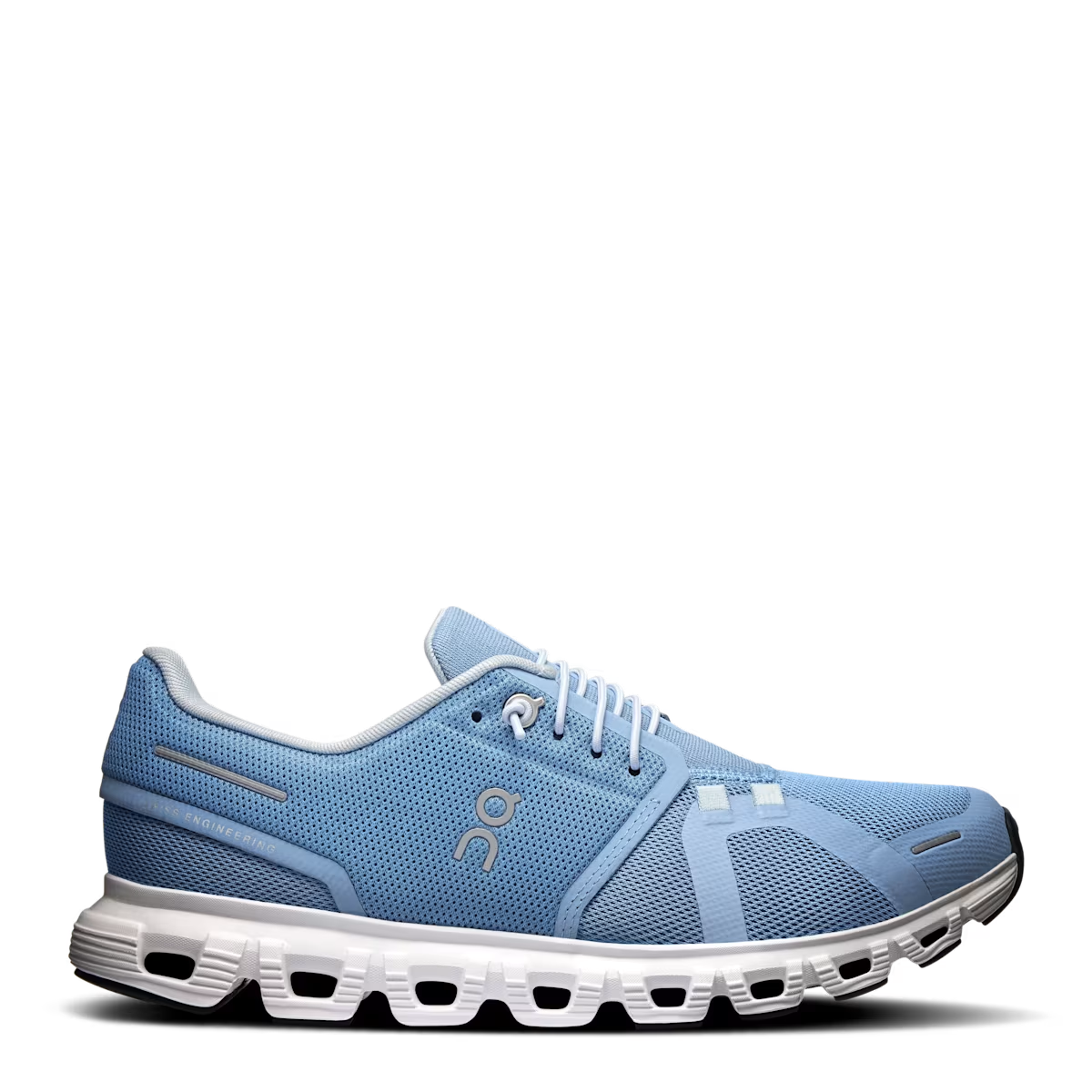 A blue women's running sneaker with a white lace-up closure and the On Running logo on the side.