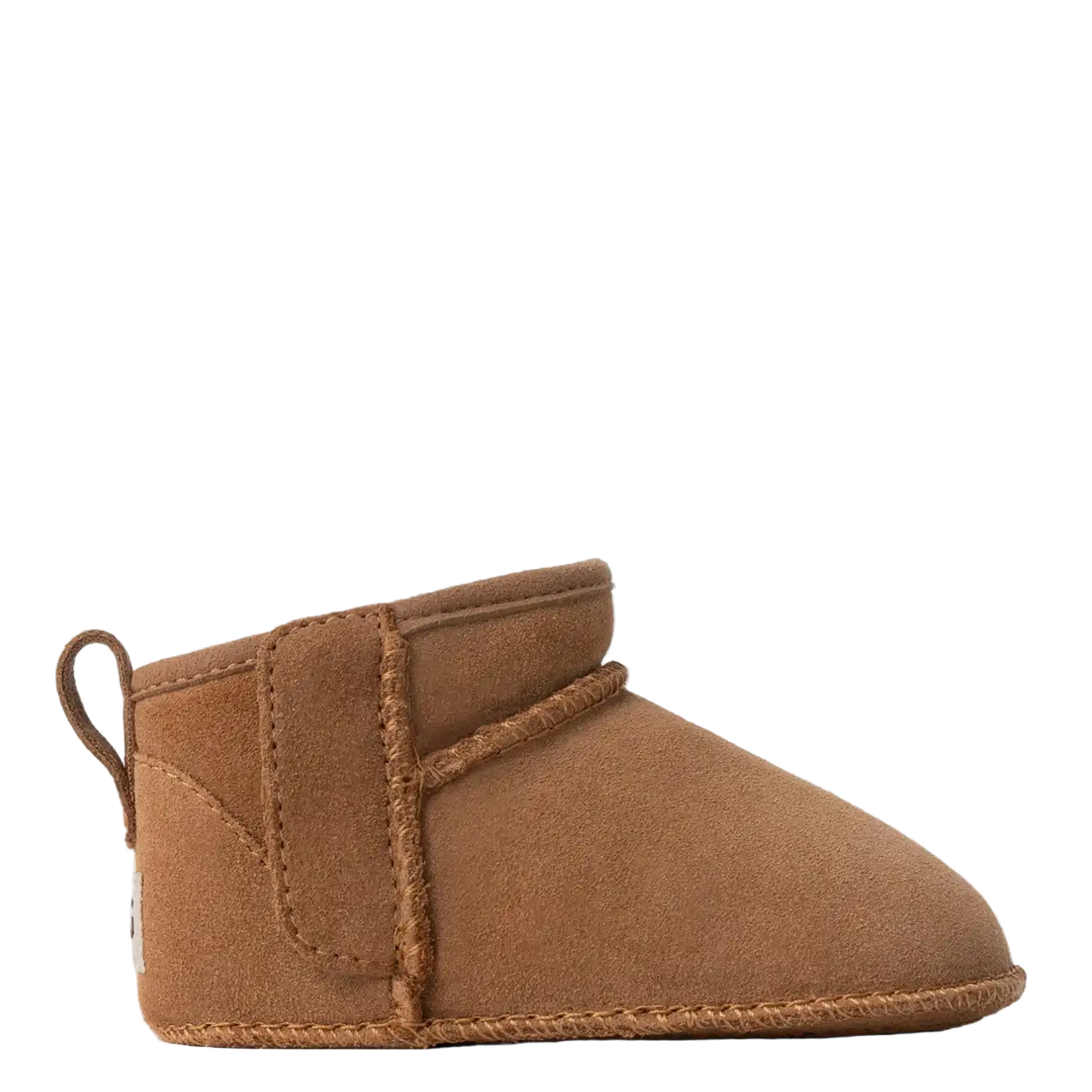 Brown baby bootie on a white background