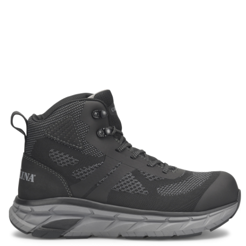 A black Carolina Align Voltage hiker boot with a composite toe and mesh upper.