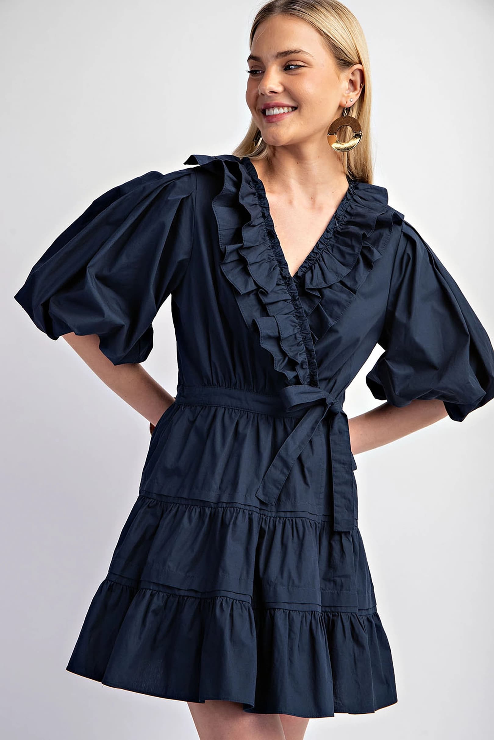 Women's Tiered Wrap Mini Dress Navy / S