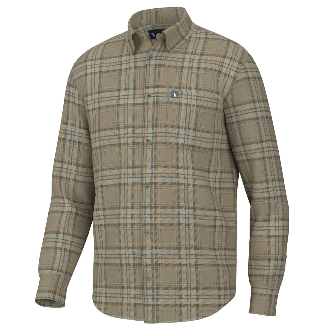 Plaid shirt with a brand logo on a white background