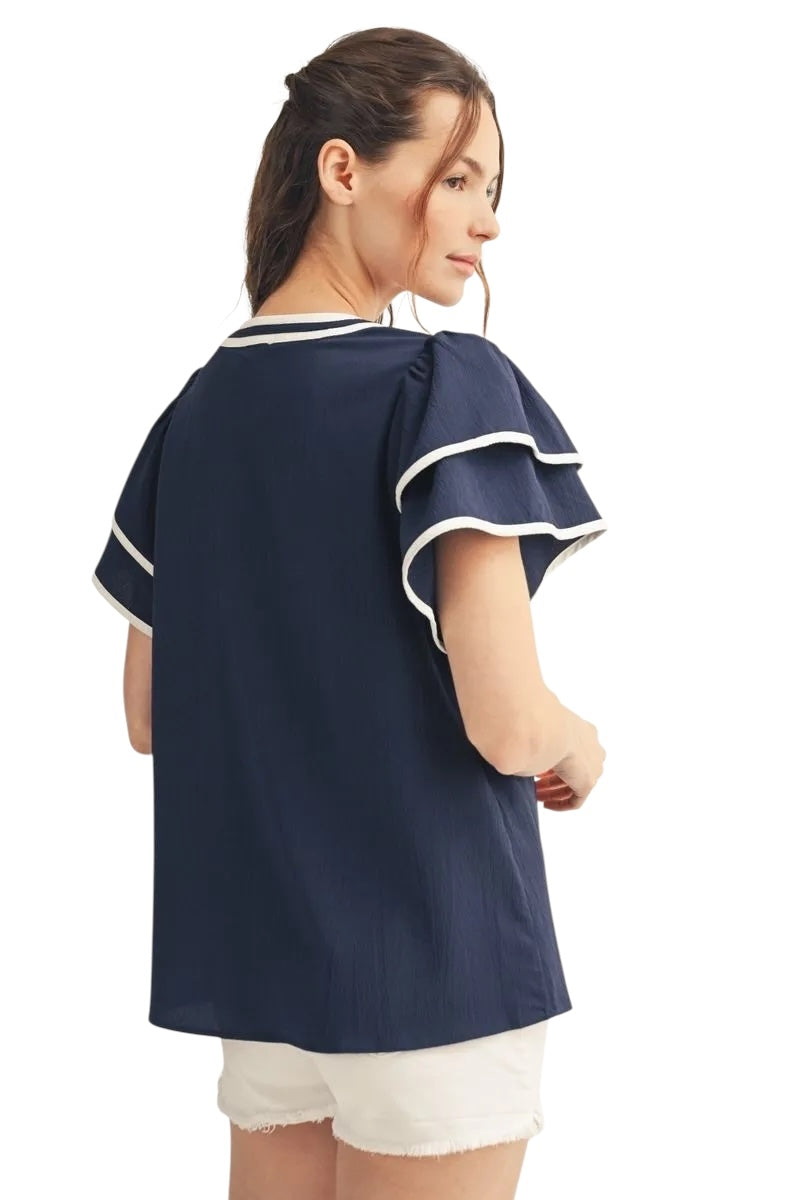 トップス FCRB 24SS L/S TRAINING TOP NAVY FLOWER Women's Flutter Sleeve Floral Top – Austin's Shoes