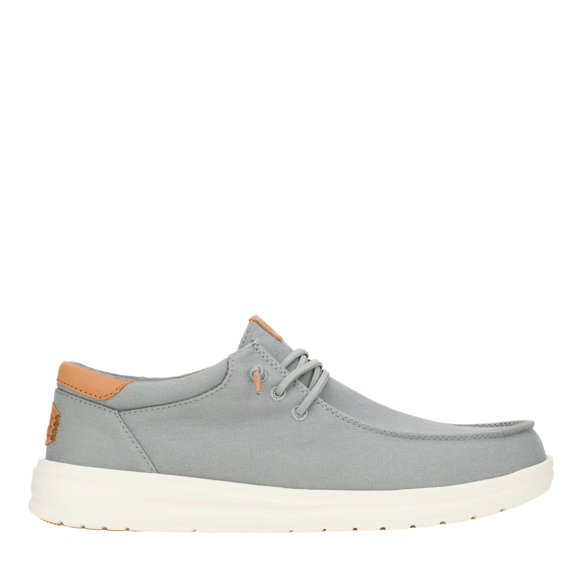 Gray sneaker with a white sole on a white background