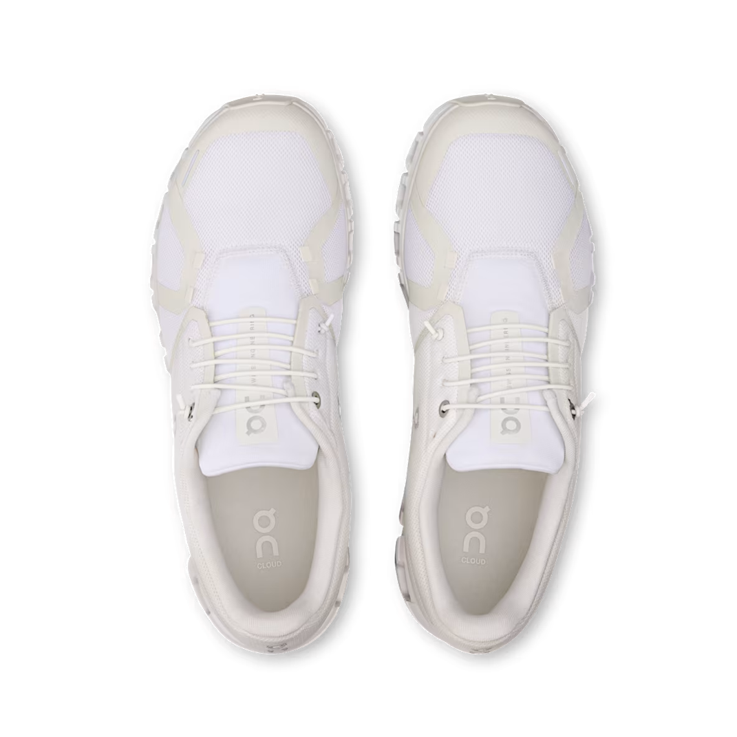 A pair of white Cloudrunner sneakers shown from a top-down view on a clean white background.