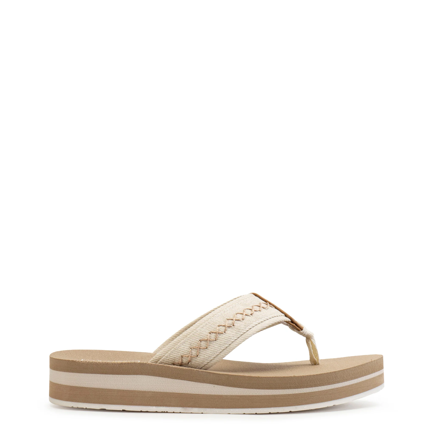 Beige sandal with a white sole on a white background
