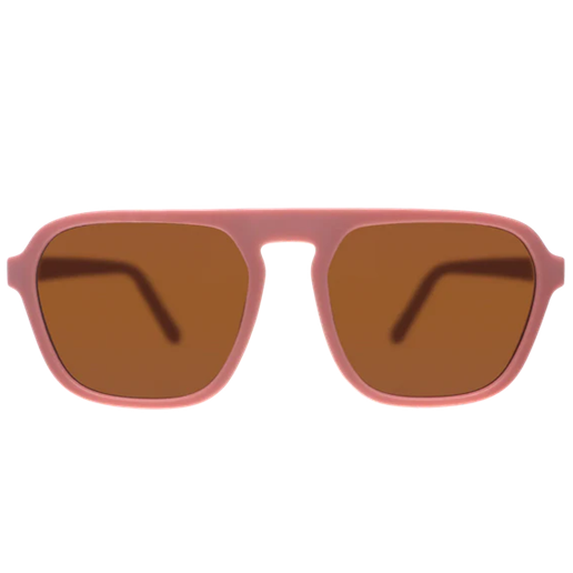 Pink sunglasses with brown lenses on a white background
