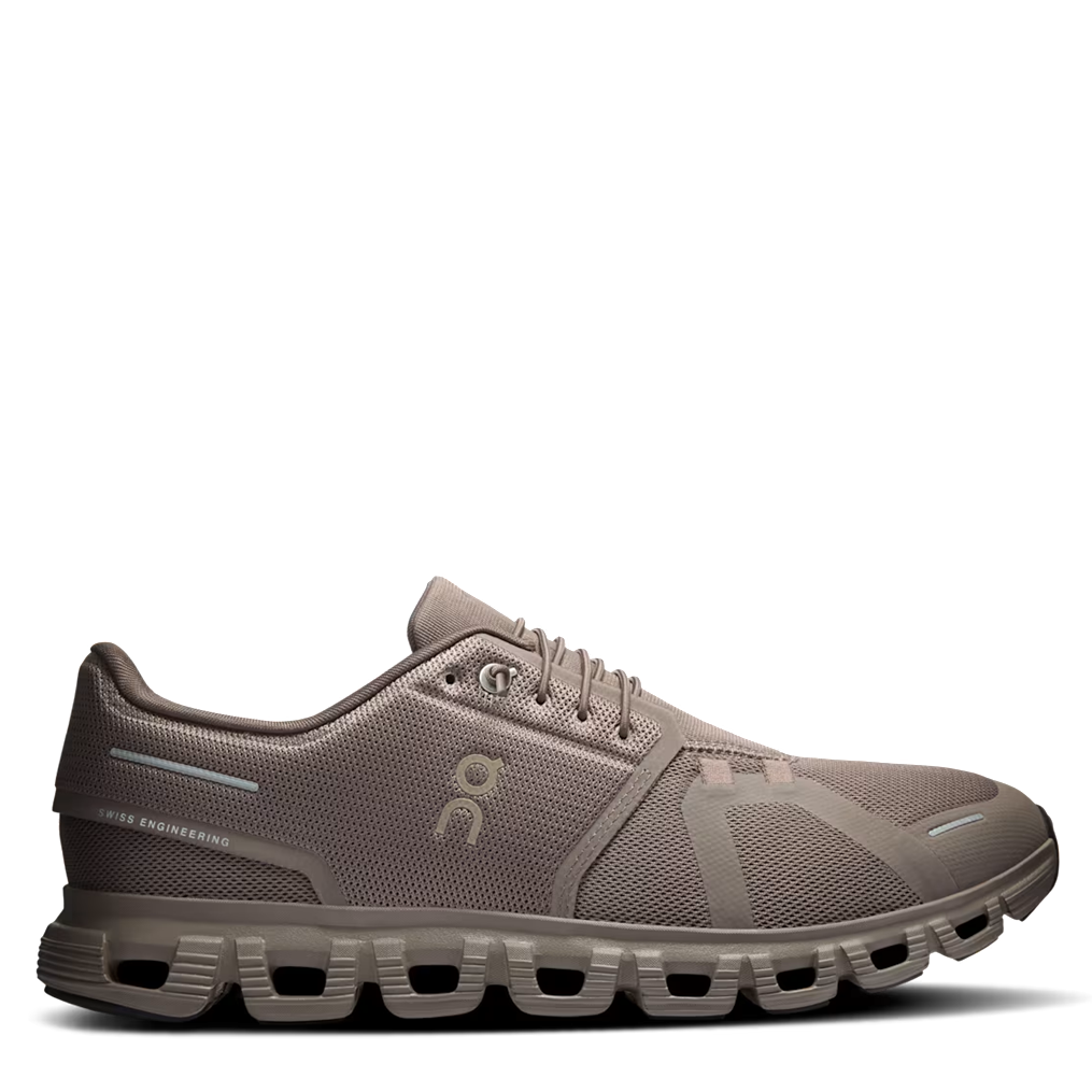 A single On running shoe in a taupe brown colorway, shown from a side profile view against a plain white background.