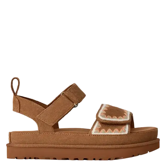 Brown sandal with platform sole on a white background