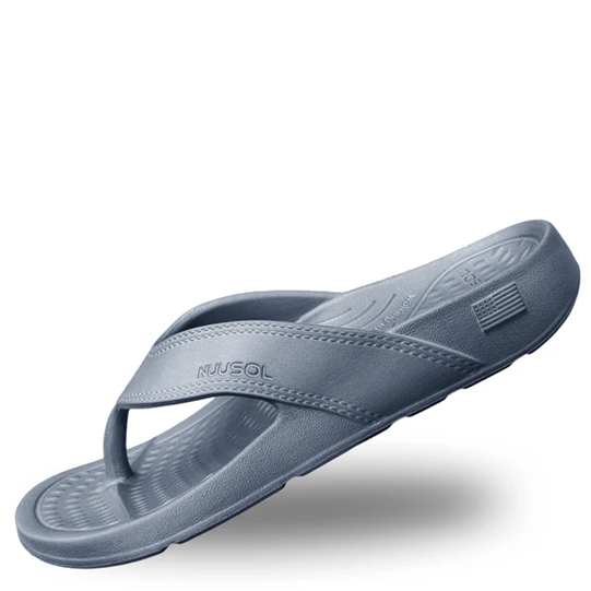 Gray sandal with 'Mousol' branding on a white background