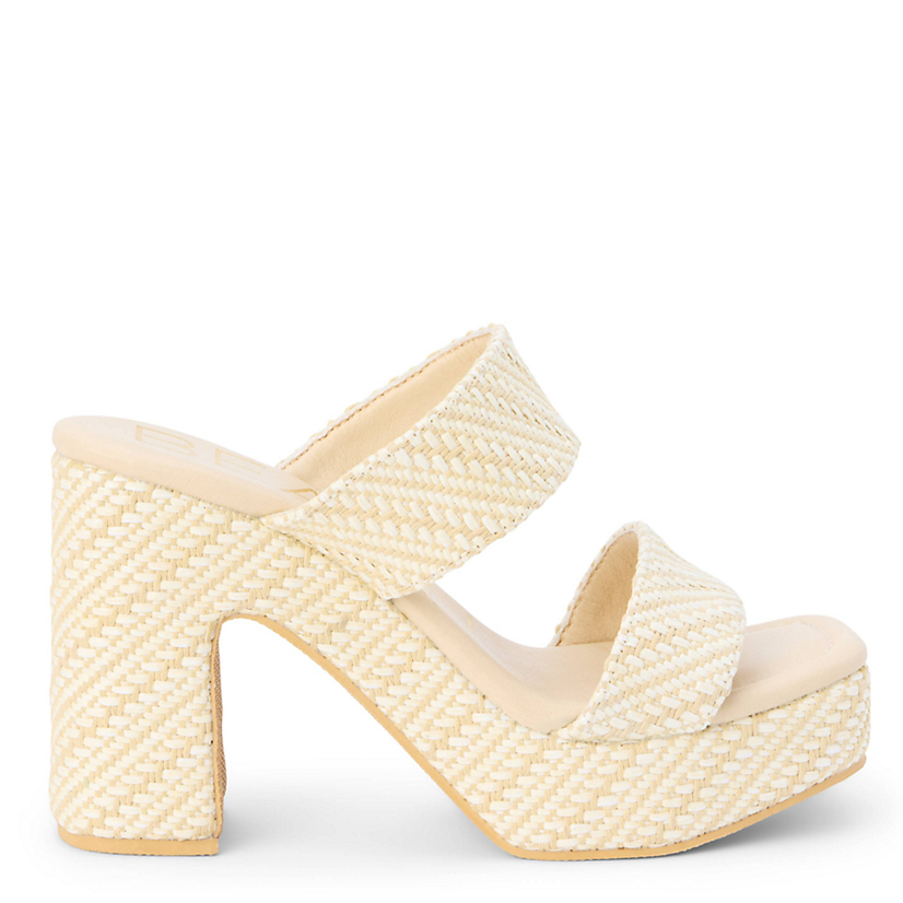 White woven platform sandal on a white background