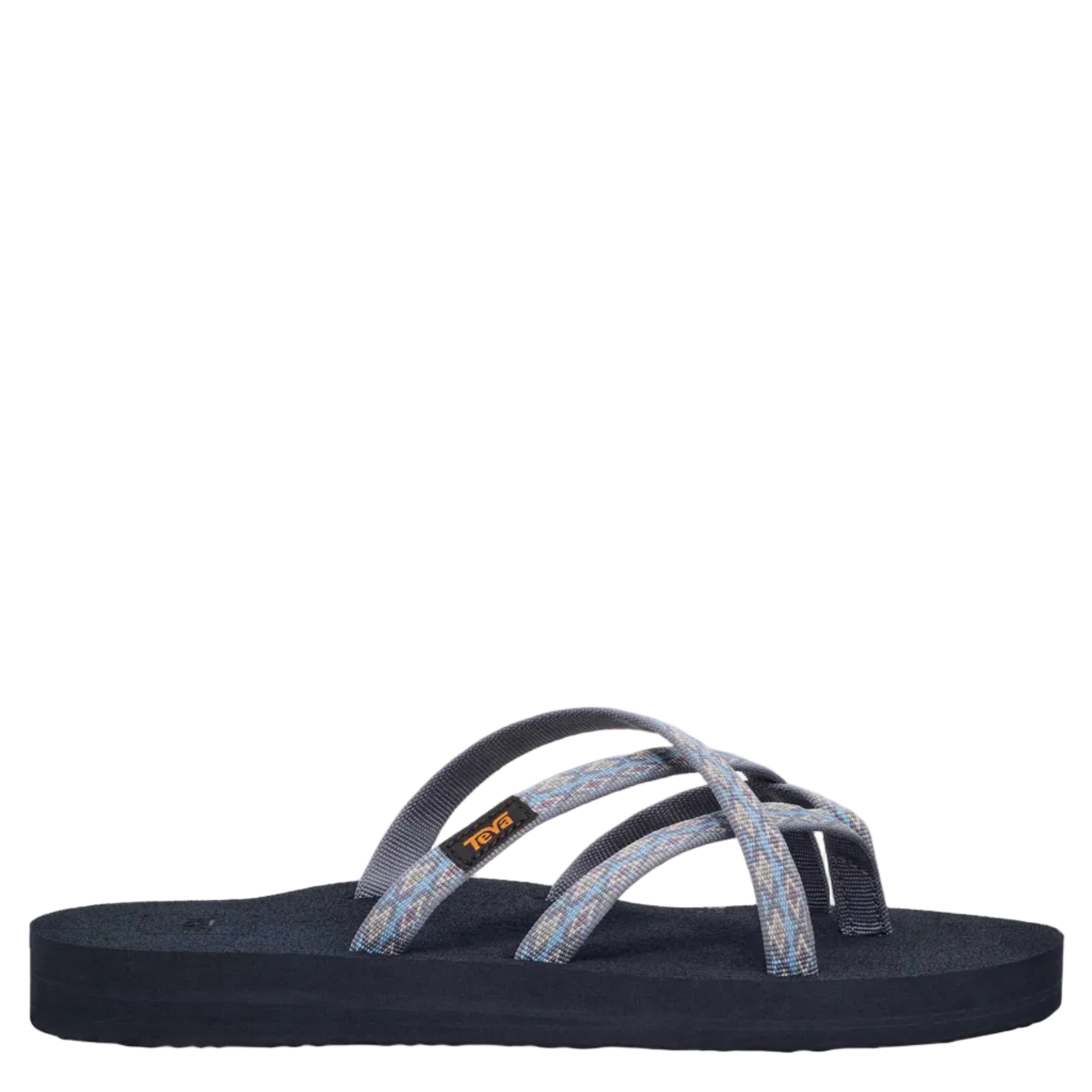 Black sandal with a strap on a white background