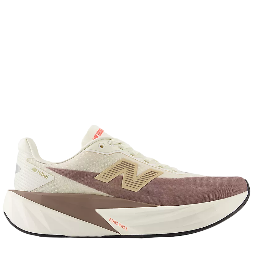 Beige and brown sneaker with New Balance logo on a white background