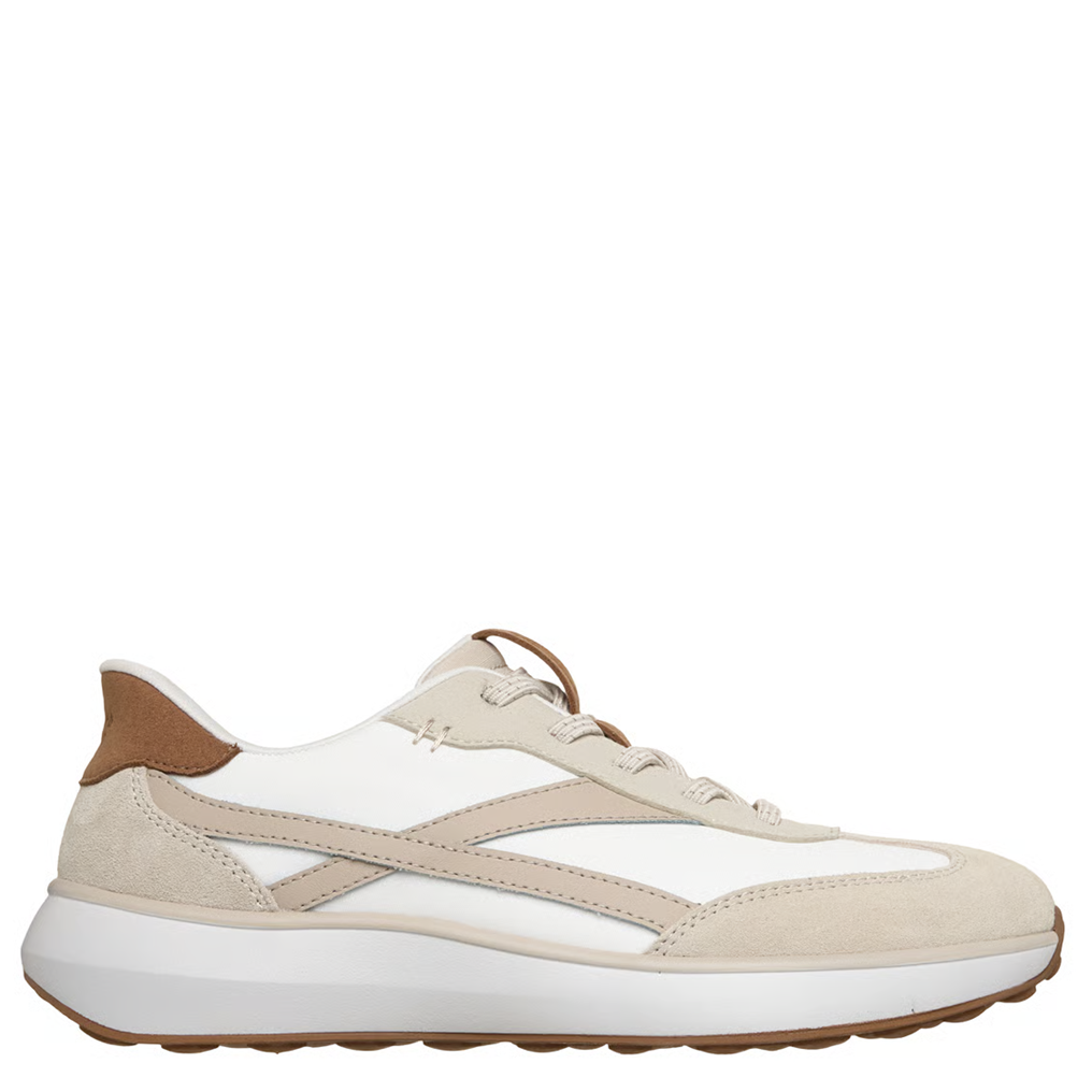 Beige and white sneaker on a white background