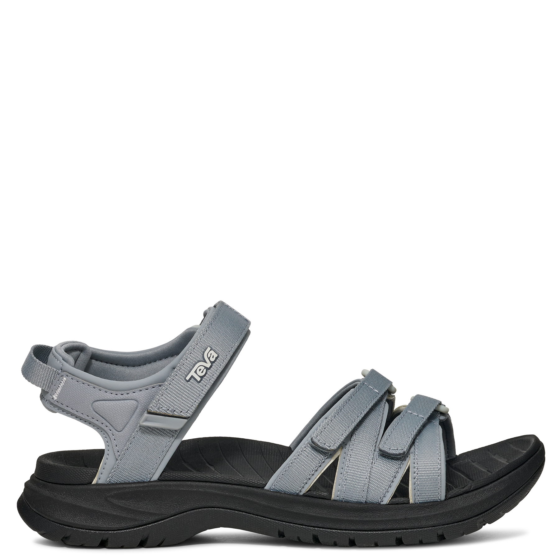 Gray sandal with black sole on a white background