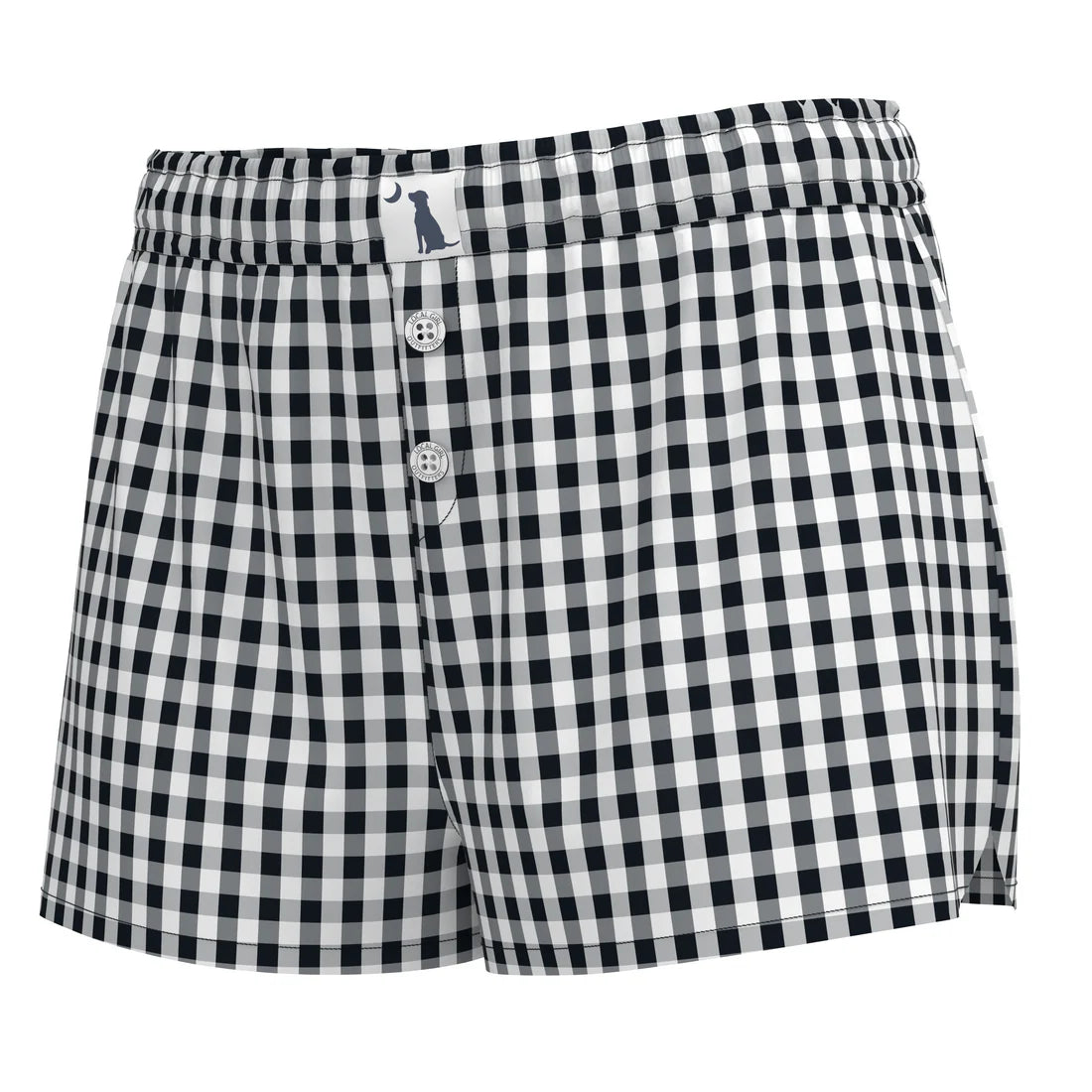 Black and white checkered shorts on a white background