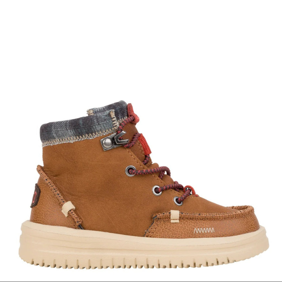 Brown high-top sneaker with beige sole on a white background